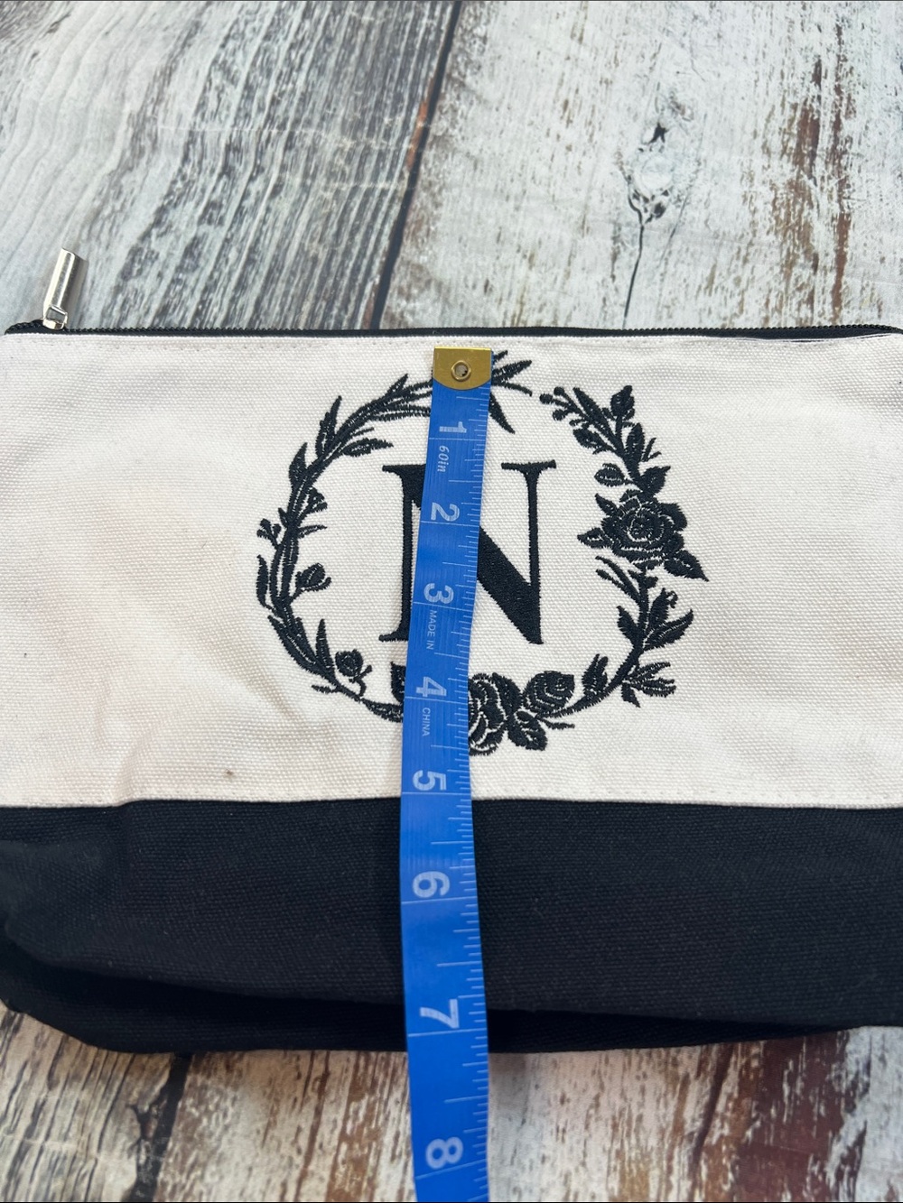 Monogram “N” Canvas Tote Bag 3 pc Set – Tote, Pouch & Organizer | Black & White - Picture 14 of 17